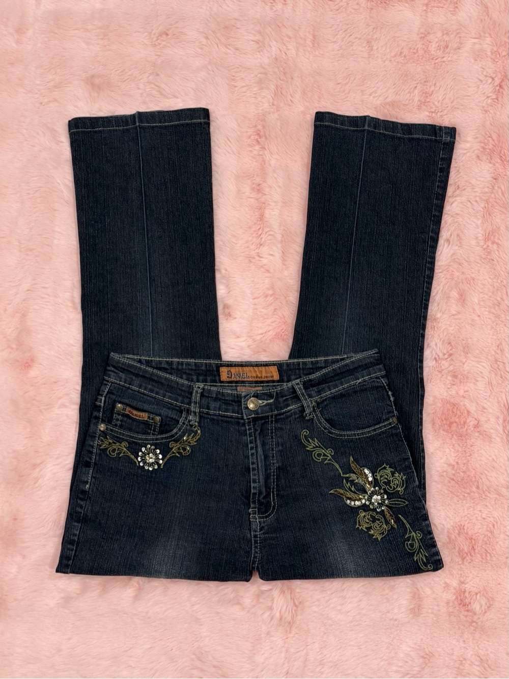 Vintage Y2K Daniel Original Designs Embroidered Fairy Dark Wash Bootcut Jeans